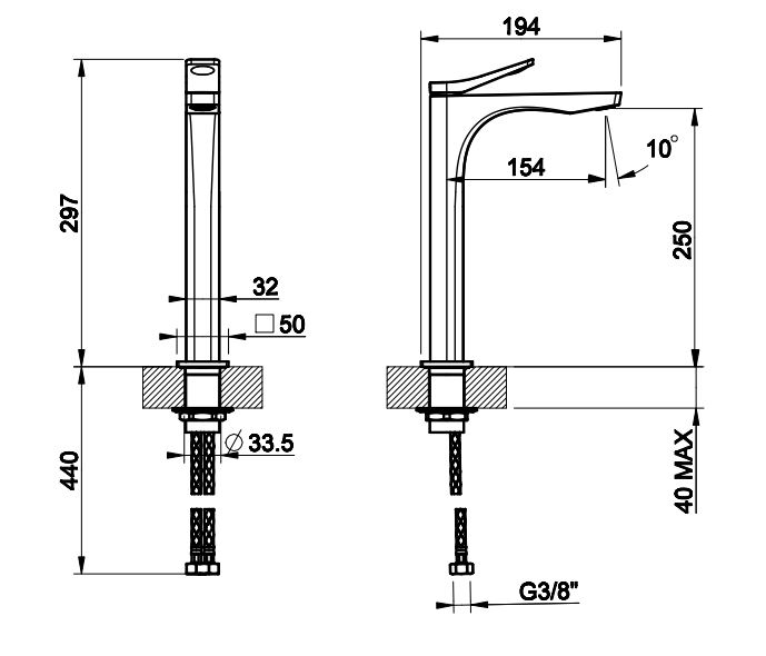 Смеситель для раковины Gessi Rilievo 59004 схема 2