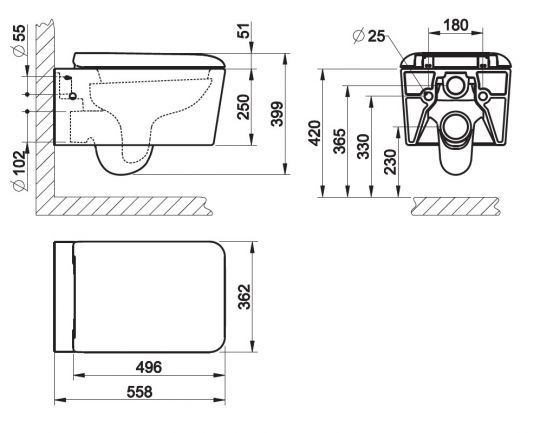 Gessi Rettangolo унитаз 37573 55,8х36,2 схема 2