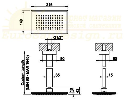 Тропический душ Gessi Eleganza 46150 21,6х14 схема 2