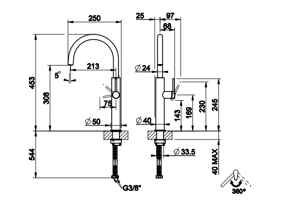 Cмеситель для кухни Gessi Meccanica 60018 60018/60024 схема 4