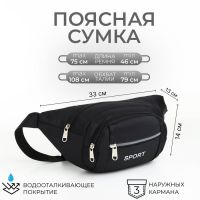 Поясная сумка на молнии, 3 наружных кармана, цвет чёрный