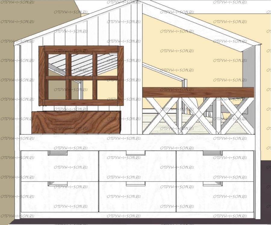 Кровать-чердак Домик Calipso №10