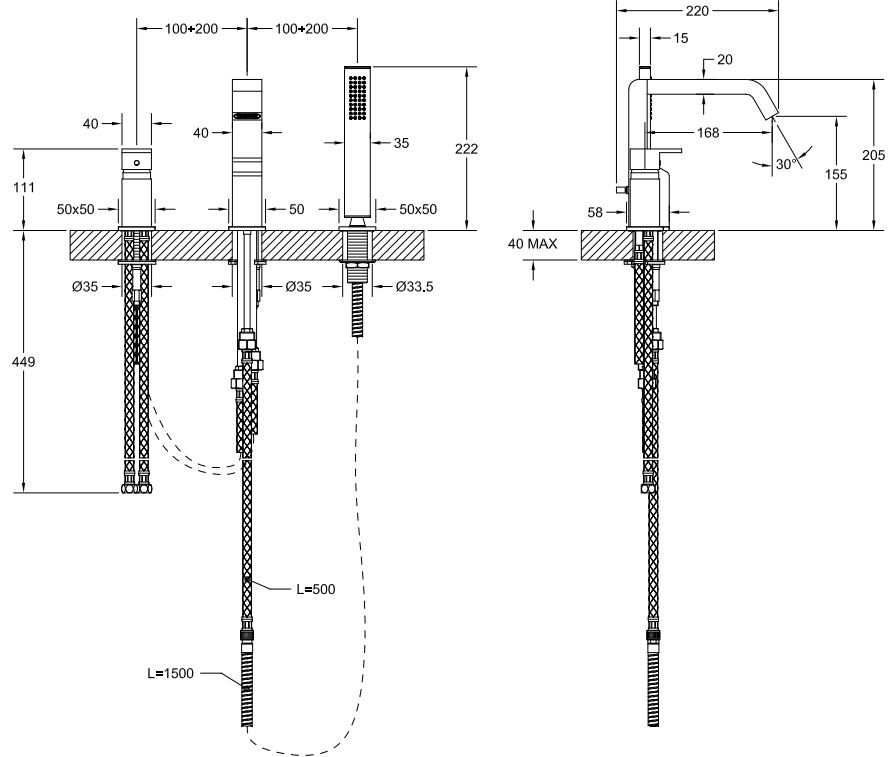 Смеситель для ванны и душа Gessi Rettangolo XL 26137 схема 3