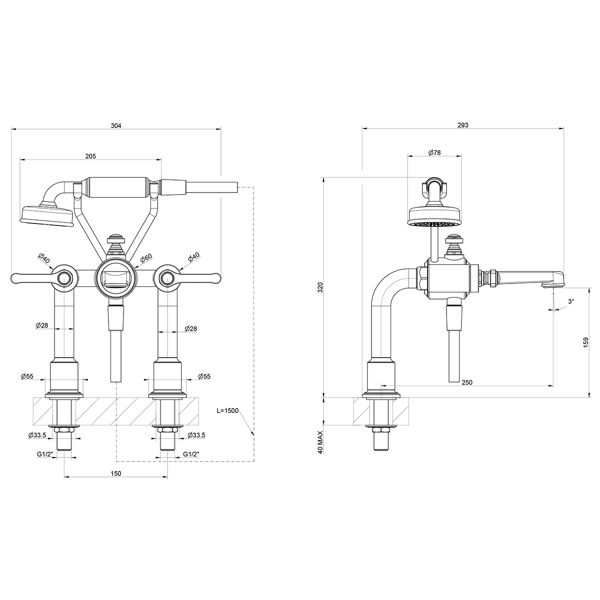 Смеситель для ванны Gessi Venti20 65115 схема 2