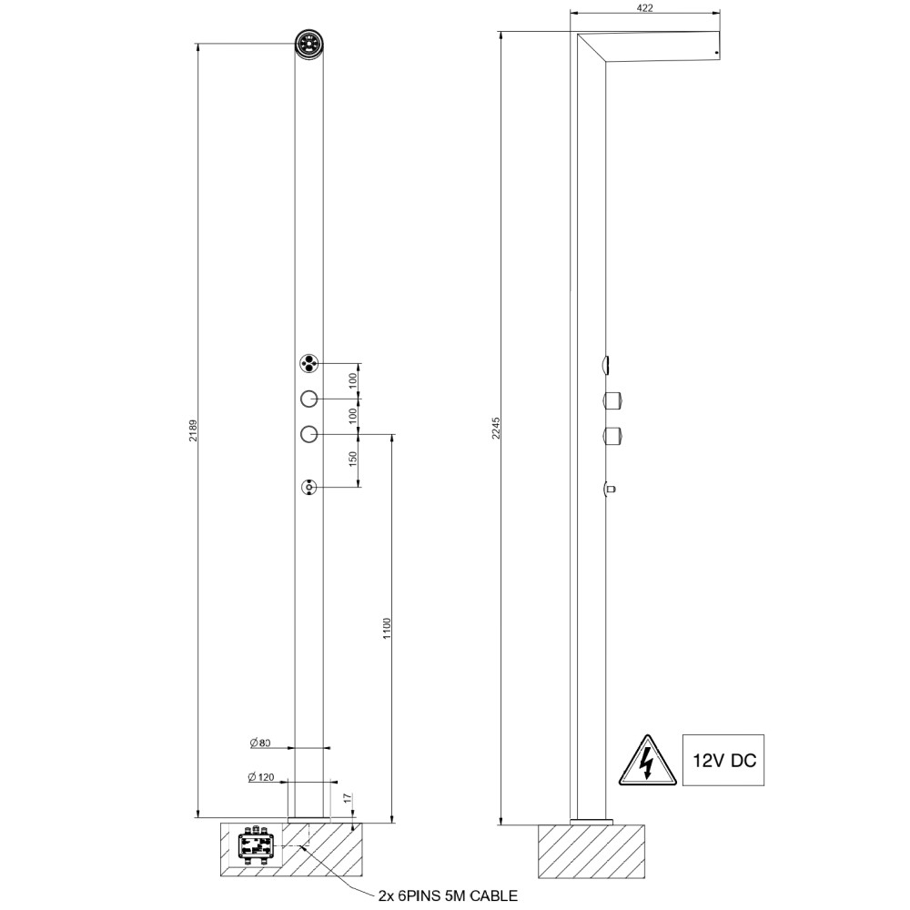 Душевая стойка с хромотерапией уличная Gessi Outdoor 63229 схема 3