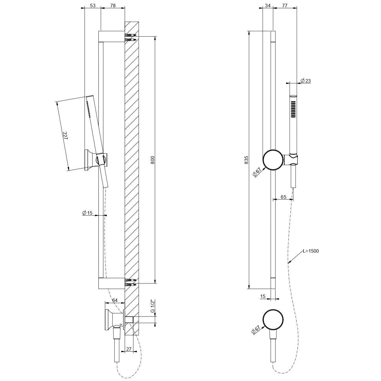 Гарнитур душевой Gessi Origini 66142 схема 2