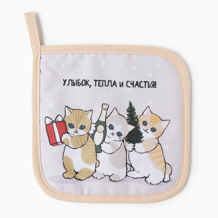 Прихватка Доляна Christmas kittens 17х17 см, 35% хл, 65% пэ, ватин 250 г/м2