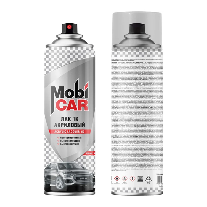 MobiCAR Аэрозольный лак акриловый, бесцветный, глянцевый, объем 650мл.