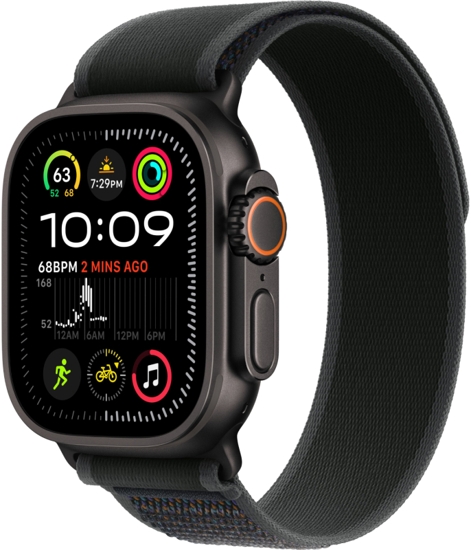 Apple Watch Ultra 2 GPS + Cellular, 49 мм, корпус черного из титана, ремешок Trail черного цвета, размер M/L