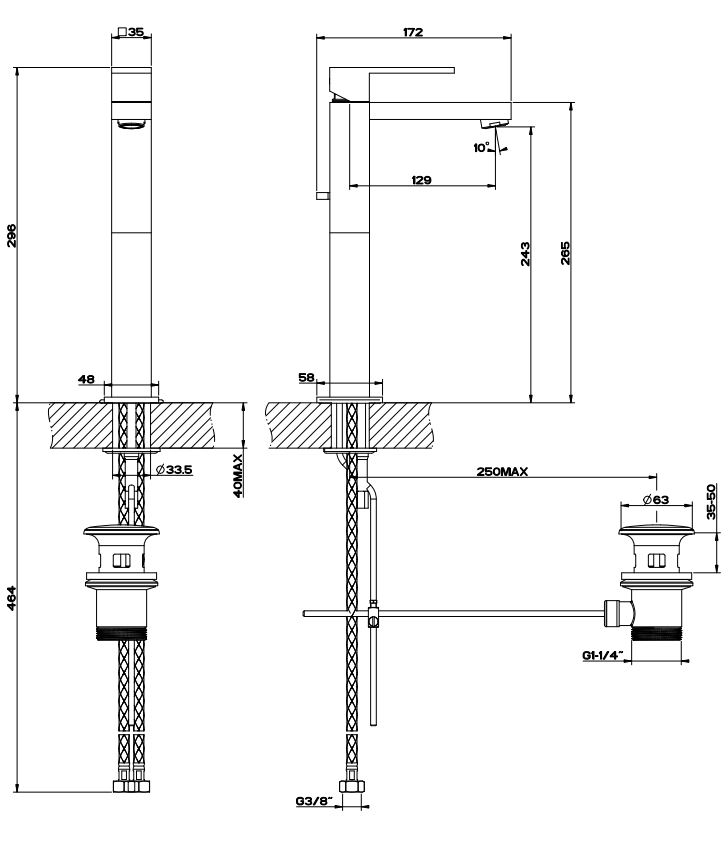 Смеситель Gessi Rettangolo для раковины 11921 схема 2