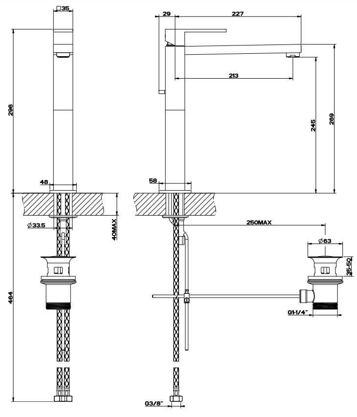 Смеситель Gessi Rettangolo для раковины 11923 схема 2