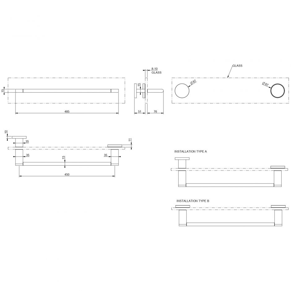 Держатель для полотенец 45 см крепление на стекло Gessi Origini Accessories 66513 ФОТО