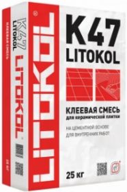Клей для Плитки Litokol K47 25кг Серый на Основе Цемента.
