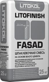 Шпаклёвка Финишная Цементная Litofinish Fasad 25кг Белая Litokol.