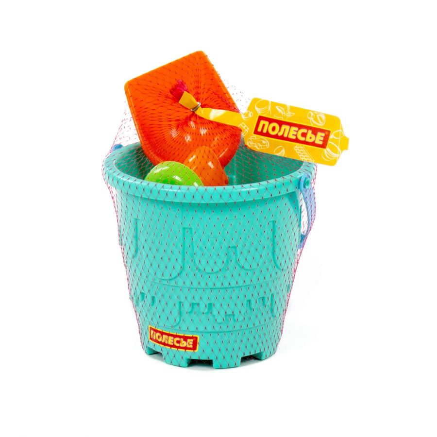 Набор №531: ведро-замок большое, лопатка №5, формочки (краб №2 + морской конёк + ракушка №2 + черепаха)