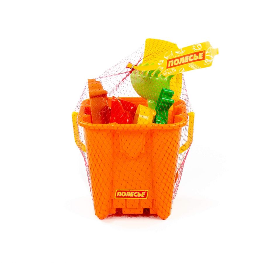 Набор №551: ведро-замок большое №2, лопатка №5, грабельки №5, формочки (тигр + мамонт + динозавр №1 + динозавр №2)