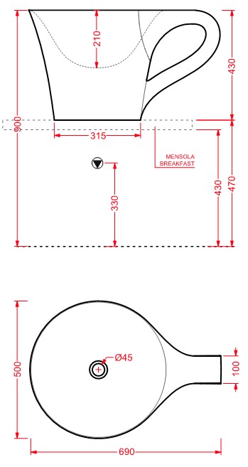 Раковина Artceram Cup OSL005 70х50 схема 2