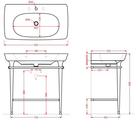 Раковина Artceram Civitas CIL002 90х50 схема 2