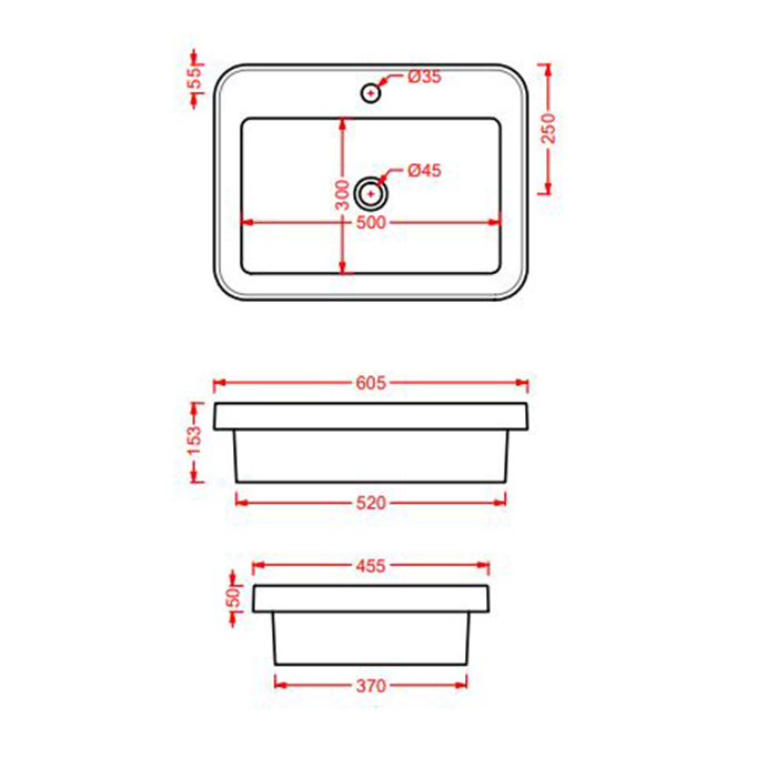 Раковина прямоугольная Artceram Fuori Scala TFL034 60х45 схема 10