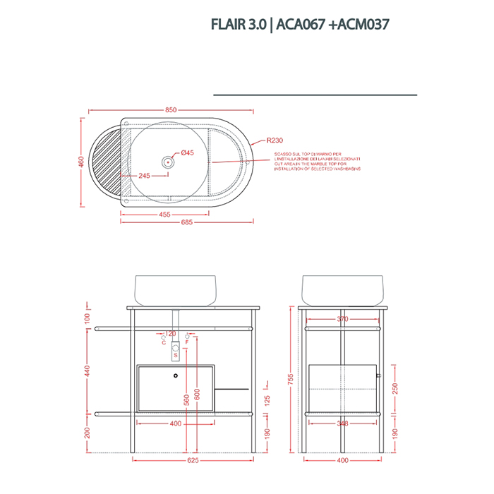 Консоль Artceram Flair 3.0 для столешницы 85x46х75 см ACA067 схема 4