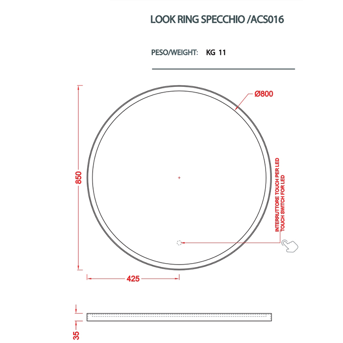 Зеркало Artceram Look Ring 850 мм с подсветкой ACS016 схема 2