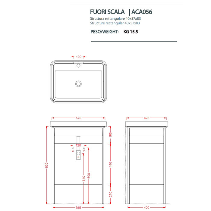 Шкаф с выдвижным ящиком для металлической консоли Artceram Fuori Scala 55,5х40х83 ACM039 схема 2