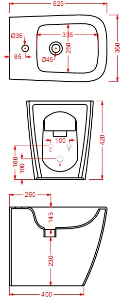 Биде напольное Artceram A16 ASB002 схема 2