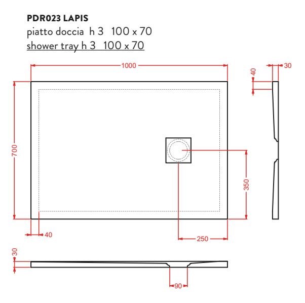 Керамический душевой Поддон Artceram Lapis PDR02 100х70 PDR023 схема 2