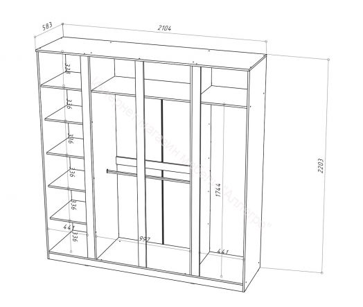 Шкаф 4-х дверный с зеркалом Stern Дуб Вотан