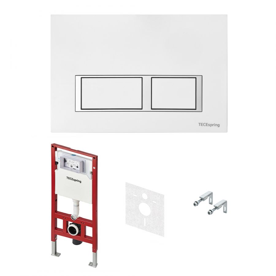 Комплект TECEspring, панель смыва с прямоугольными кнопками, белый глянцевый/хром глянц.