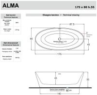 Отдельностоящая ванна Gruppo Treesse Alma 175х80 V015 с глянцевой поверхностью схема 2