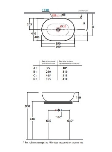 Раковина Globo T-Edge B6O60 60 х 41 схема 2