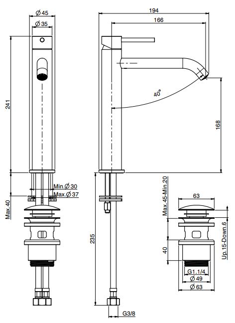 Fima carlo frattini Spillo steel смеситель для раковины F3071LINOX схема 2