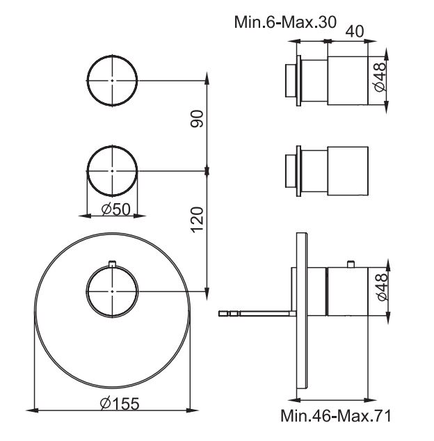 Смеситель для душа и ванны Fima carlo frattini Spillo steel F3083X2 схема 2