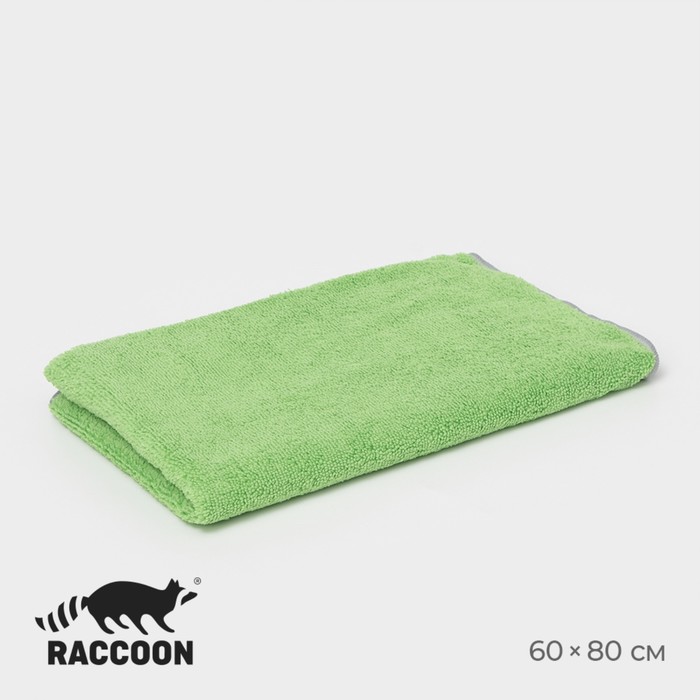 Тряпка для пола Raccoon, 250 г/м?, 60?80 см, микрофибра, с оверлоком, 1 шт, цвет зеленый