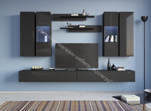 Шкаф навесной Point тип-22 Чёрный глянец/Чёрный матовый