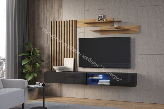 Стеновая панель с рейками Point Дуб Вотан/Чёрный