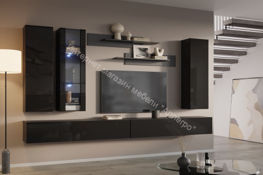 Гостиная Point К-11 Чёрный глянец/Чёрный матовый