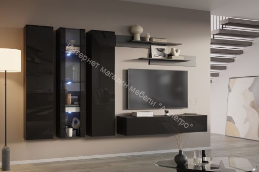 Шкаф навесной Point тип-30 Чёрный глянец/Чёрный матовый