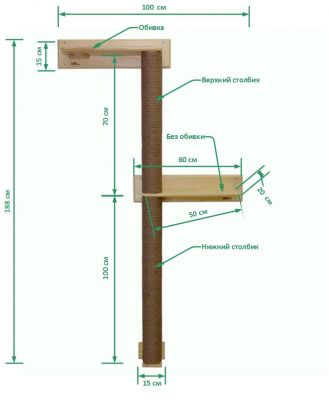 Когтеточка КОТОДЕРЕВО 170 см вар.1 натуральное дерево