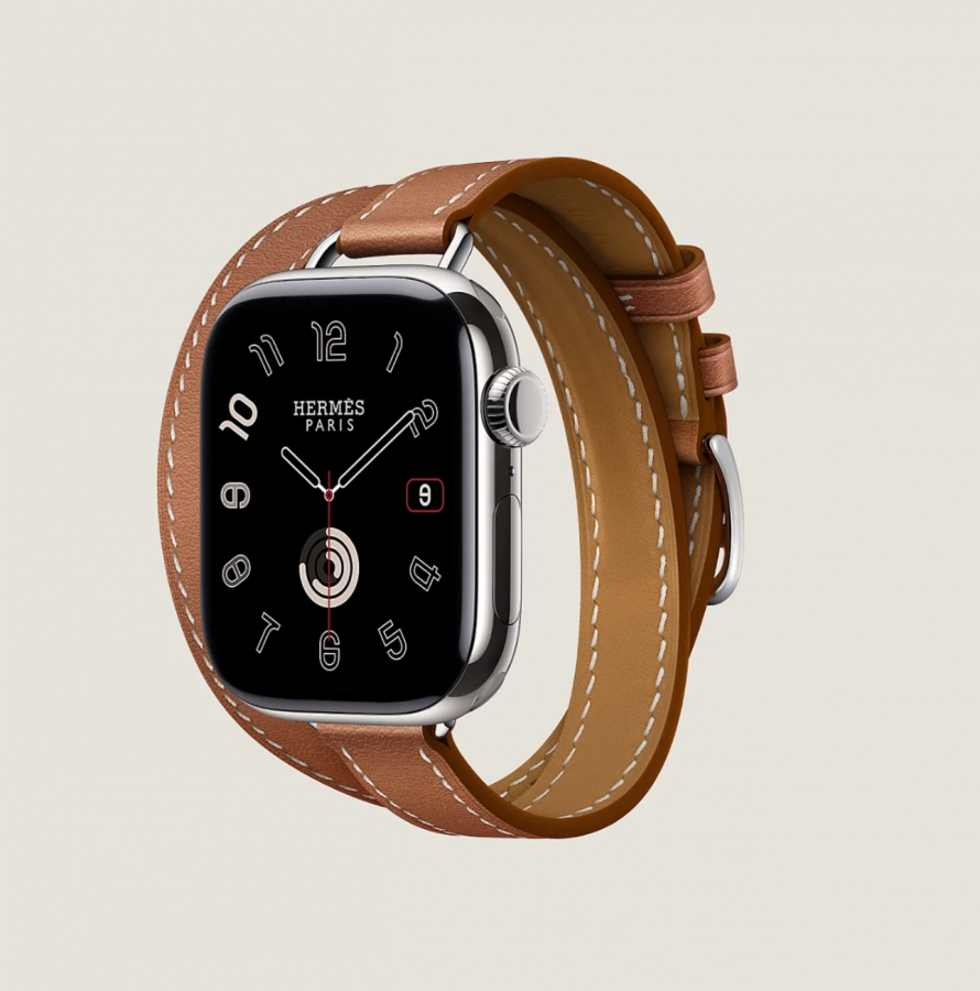 Умные часы Apple Watch Hermès Series 10 GPS + Cellular 42mm Silver Titanium Case with Gold Attelage Double Tour