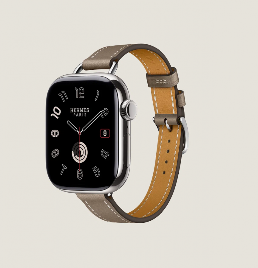 Часы Apple Watch Hermès Series 10 GPS + Cellular 42mm Silver Titanium Case with Etoupe Attelage Single Tour