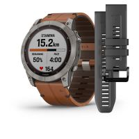 Умные часы Garmin Fenix 7X Sapphire Solar титановый черный с коричневым кожаным ремешком