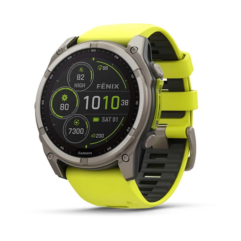 Умные часы Garmin Fenix 8, 51 мм, Solar, Sapphire Titanium with AMP yellow/graphite silicone band