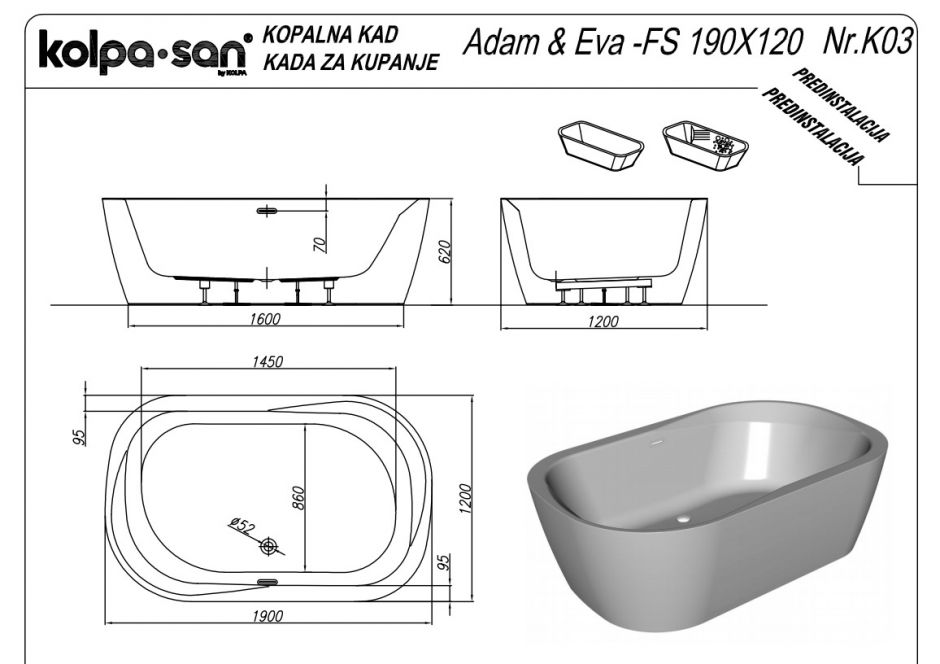 Ванна Kolpa San Adam & Eva FS 190x120 ФОТО