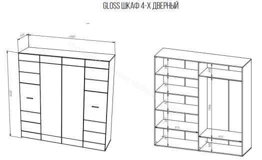 Шкаф 4-х дверный Gloss
