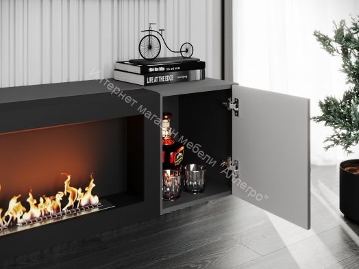 Шкаф навесной POINT ТИП-28 SBK с биокамином Серый графит