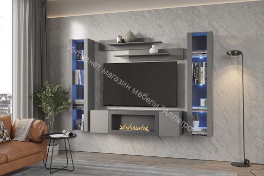 Шкаф навесной POINT ТИП-28 SBK с биокамином Серый графит