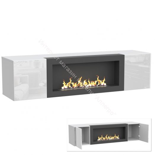 Шкаф навесной POINT ТИП-28 SBK с биокамином Белый глянец/Белый матовый