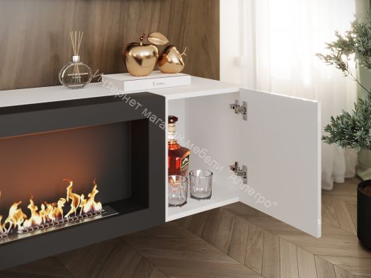 Шкаф навесной POINT ТИП-28 SBK с биокамином Белый глянец/Белый матовый